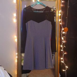 Mesh sleeves sweetheart skater dress